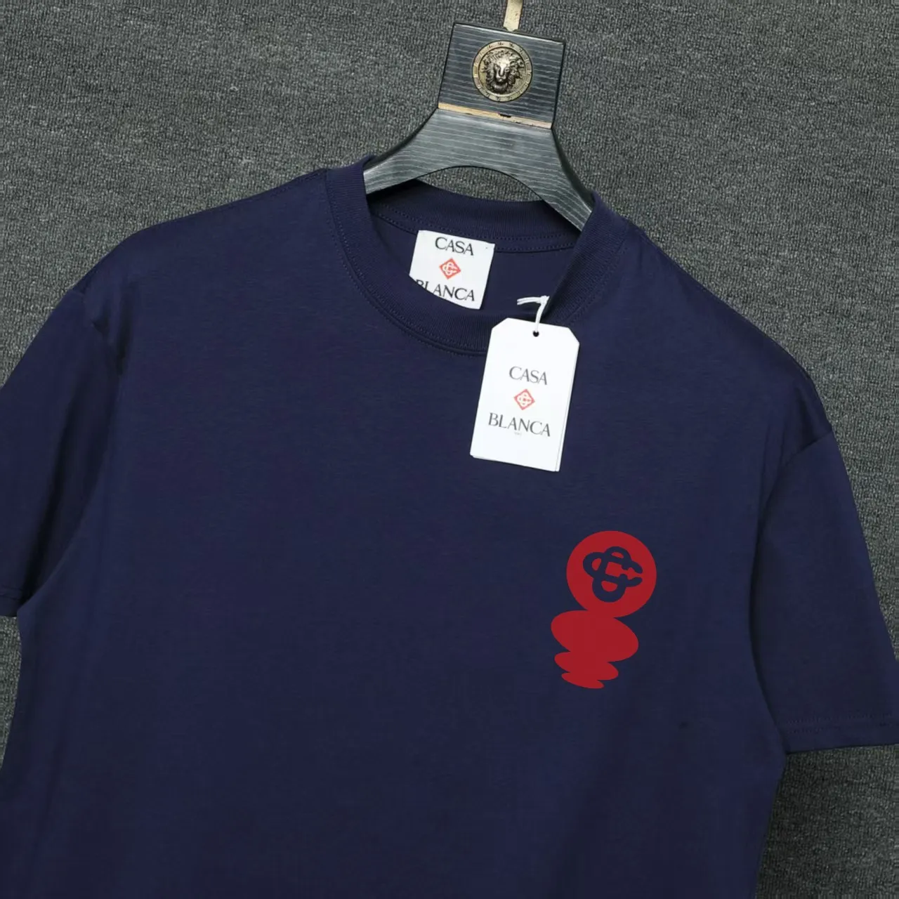 26ss CASABLANCA original printing process short-sleeved T-shirt original development using high-density double yarn pure cotton fabric upper body soft and comfortable color Black White Dark Green color Orange Pink Blue Royal Blue color cigarette powder 8 colors Sizes S M L XL